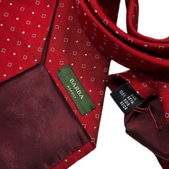 BARBA XL SEVENFOLD Red Geometric Silk LUXURY Tie HANDMADE ITALY - Picture 3 of 6
